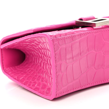 Balenciaga Shiny Calfskin Crocodile Embossed Hourglass Top Handle Bag XS Lipstick Pink 9 of 11