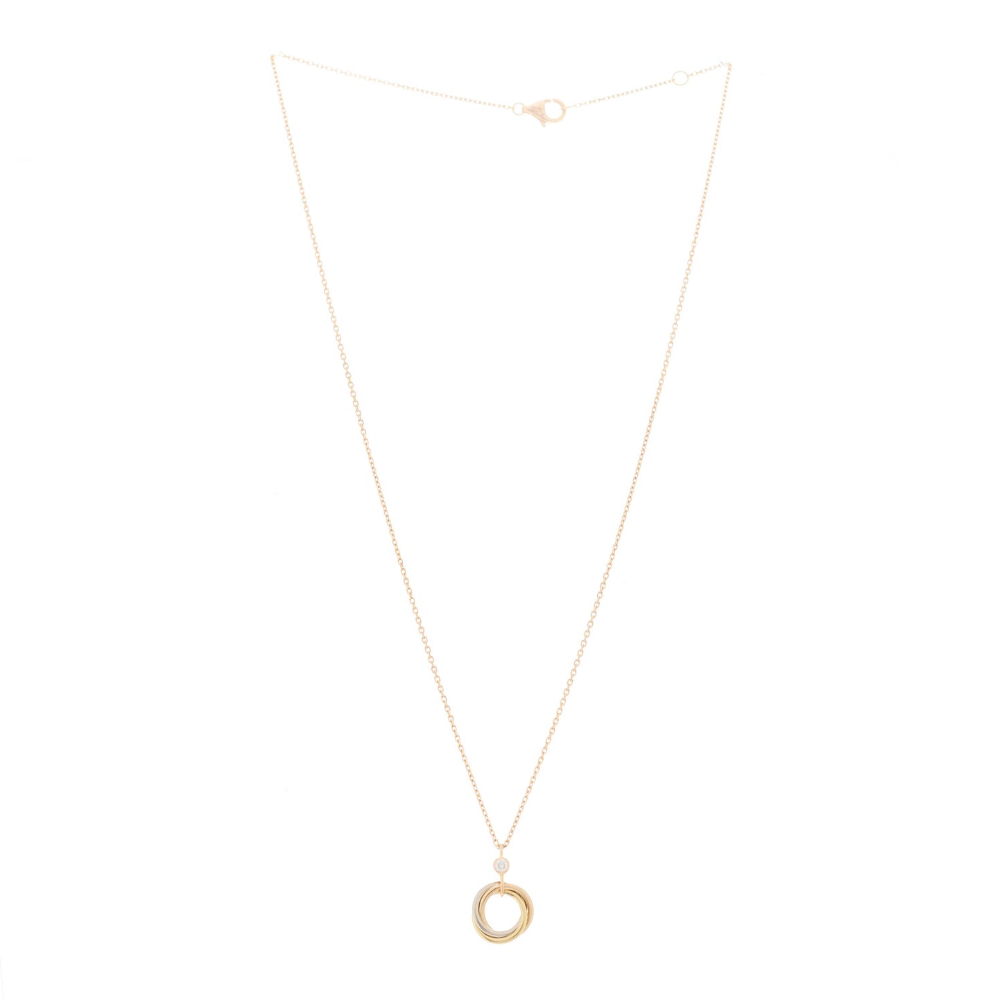 18K Pink Yellow White Gold Diamond Trinity Pendant Necklace