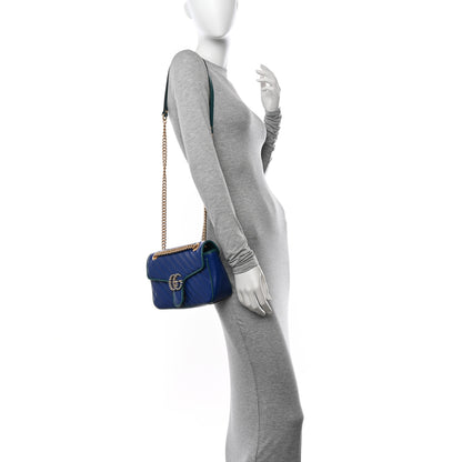 Gucci Azalea Calfskin Enamel Matelasse Diagonal Small Torchon GG Marmont Shoulder Bag Imperial Blue Pavone 2 of 10