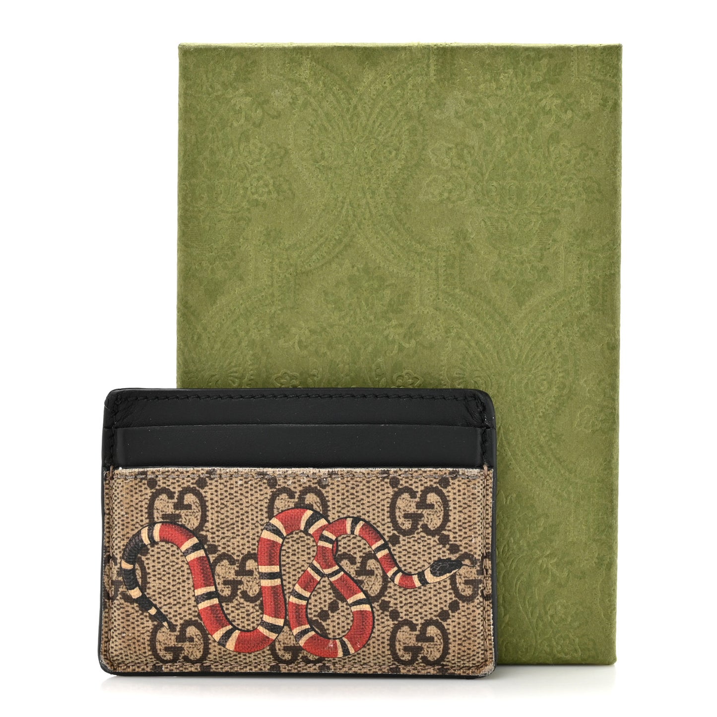 GG Supreme Monogram Kingsnake Card Holder Beige Black