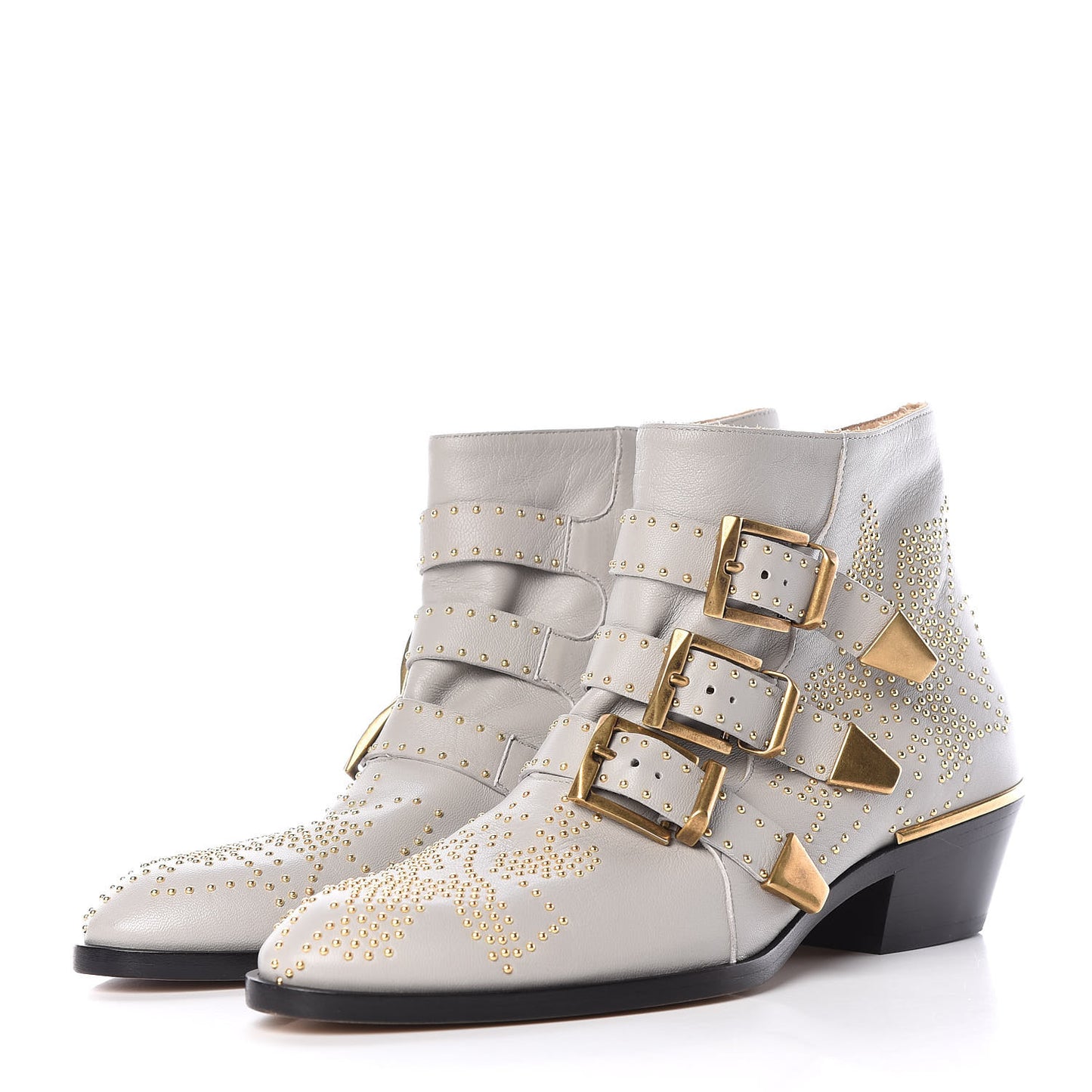 Nappa Sheepskin Studded Susanna Ankle Boots 36.5 Grey Gold