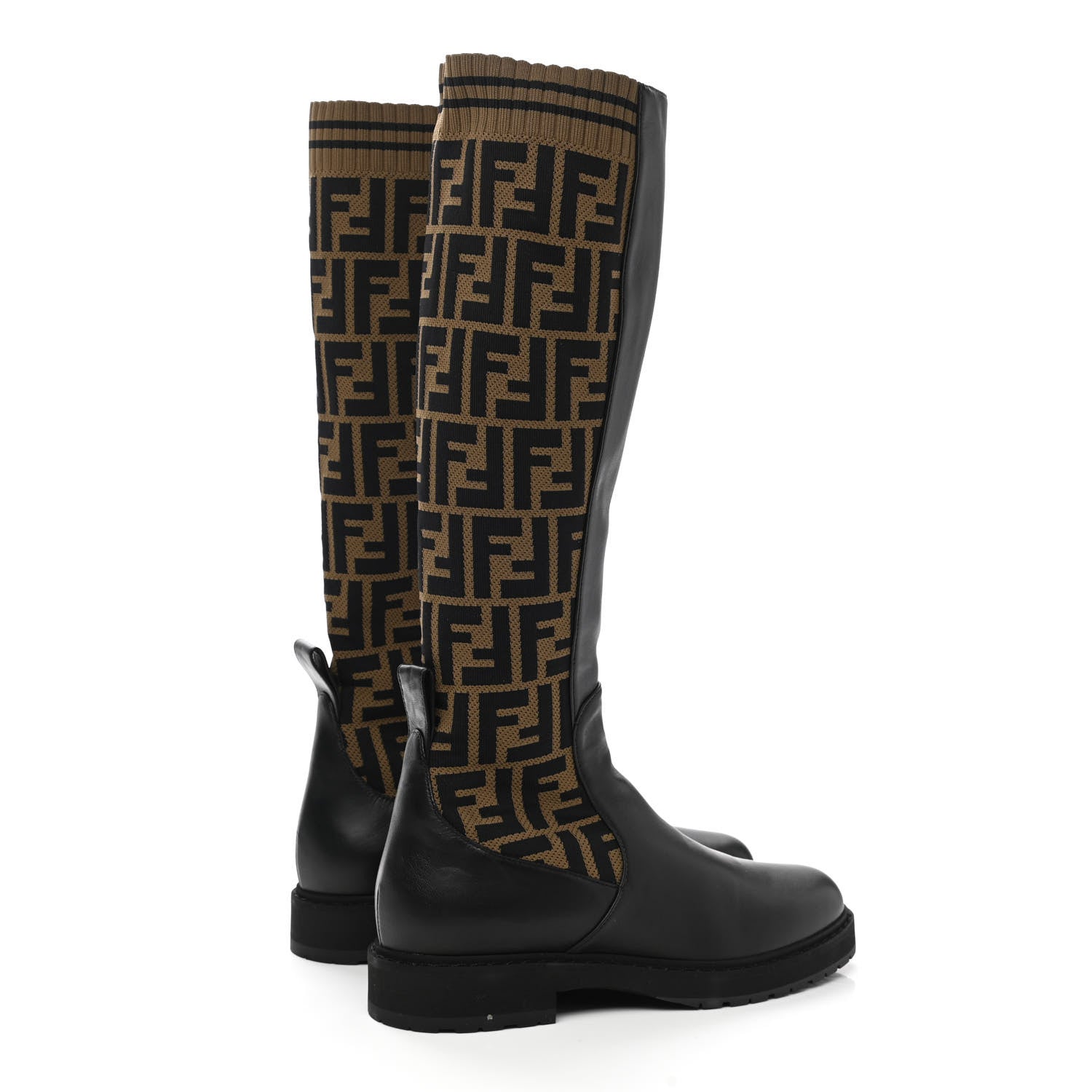 Fendi Nappa Microfiber Fabric FF Rockoko Tall Boots 38 Black Tobacco 4 of 8