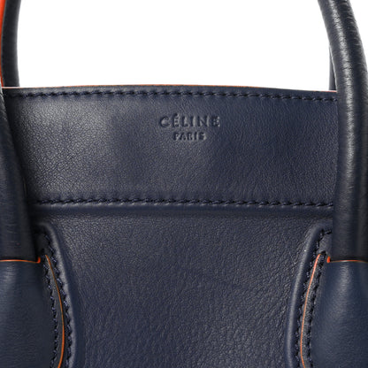 Celine Drummed Leather Medium Phantom Luggage Royal Blue Orange Trim 8 of 11