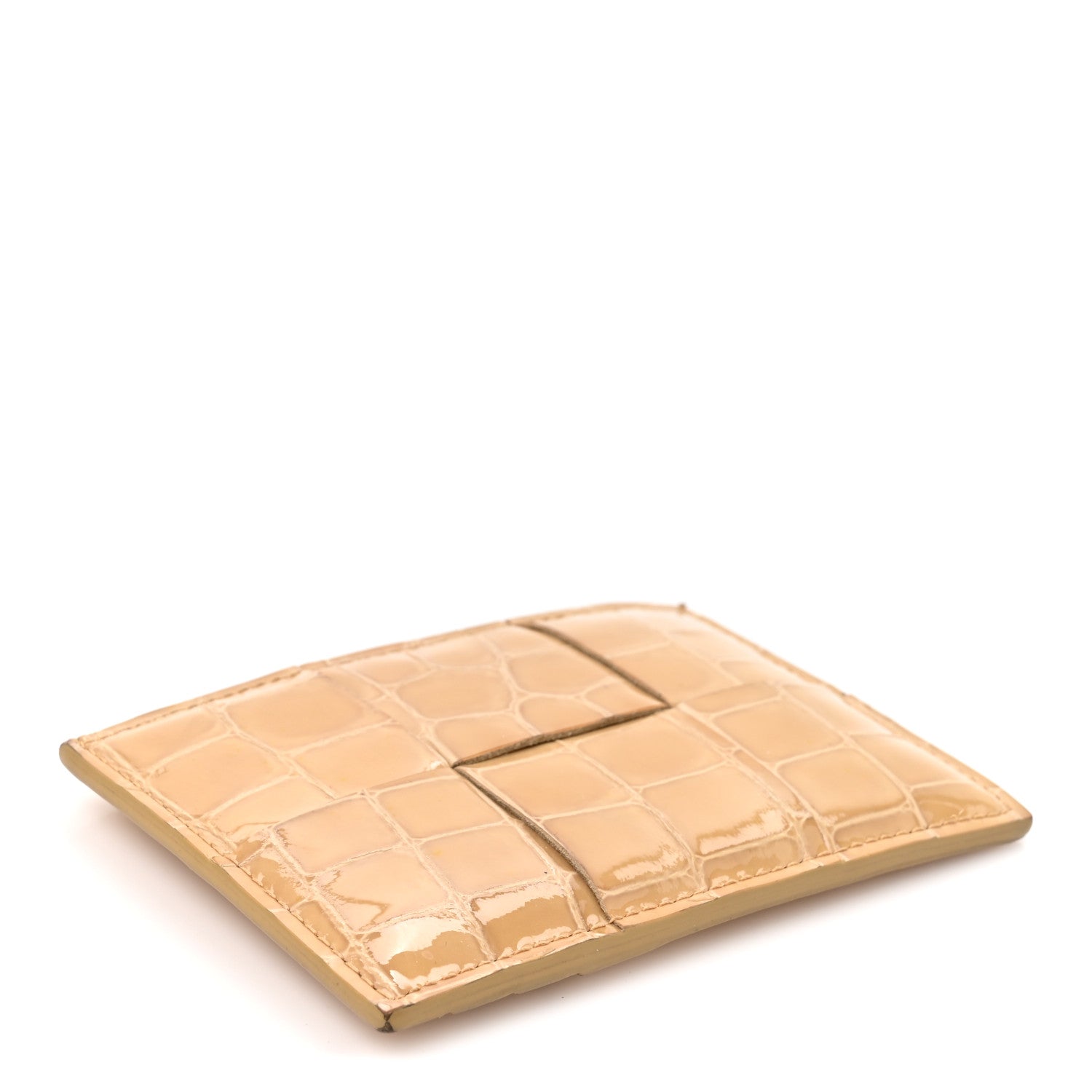 Bottega Veneta Gloss Calfskin Crocodile Embossed Card Holder Wallet Praline 4 of 9