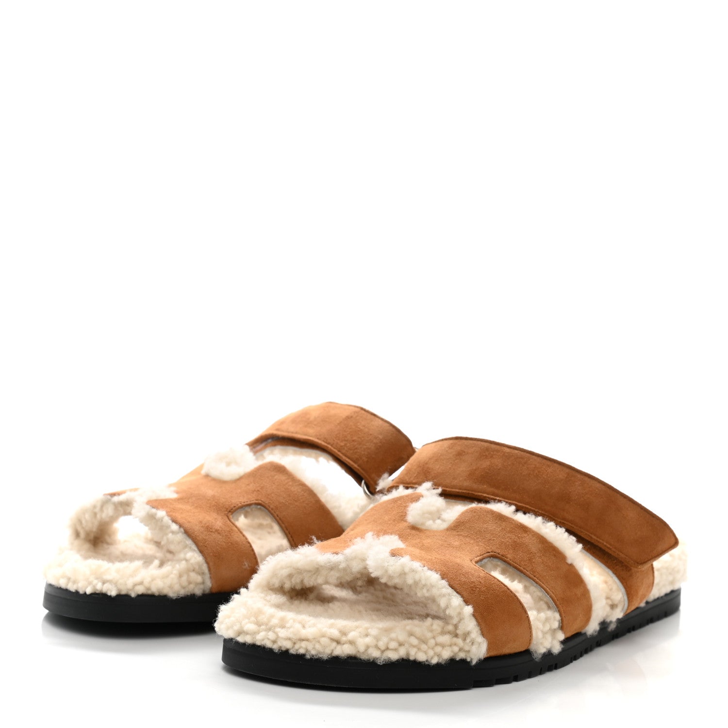 Hermes Suede Goatskin Woolskin Womens Chypre Sandals 41 Golden Beige 3 of 7