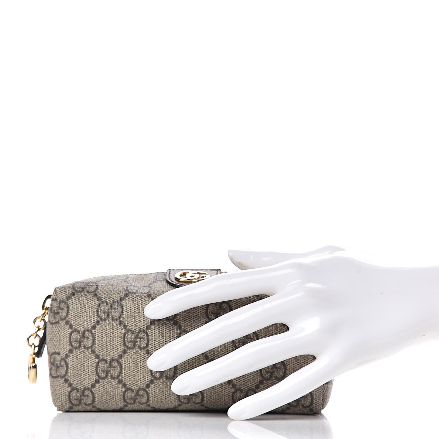 Soft GG Supreme Monogram Calfskin Small Ophidia Cosmetic Case Beige Ebony New Acero