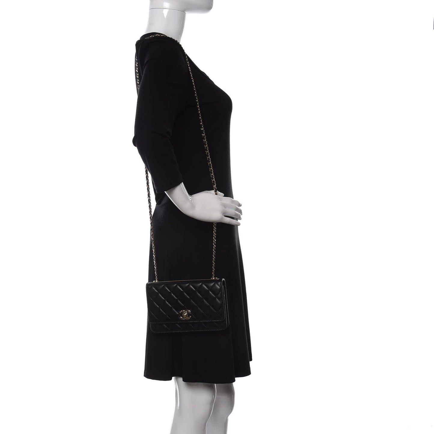 Lambskin Quilted Trendy CC Wallet On Chain WOC Black