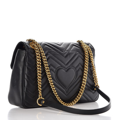 Gucci Calfskin Matelasse Medium GG Marmont Shoulder Bag Black 3 of 7