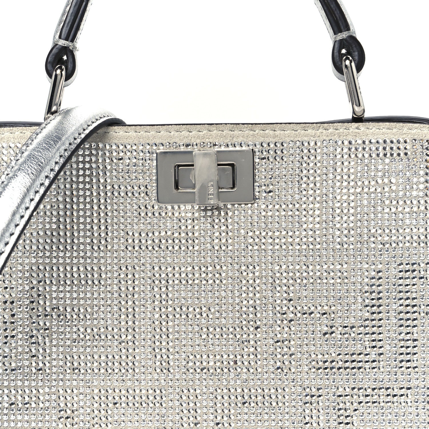 Fendi Crystal Vitello Laminato FF Petite Peekaboo I SEE U Satchel Crystal Argento 10 of 14