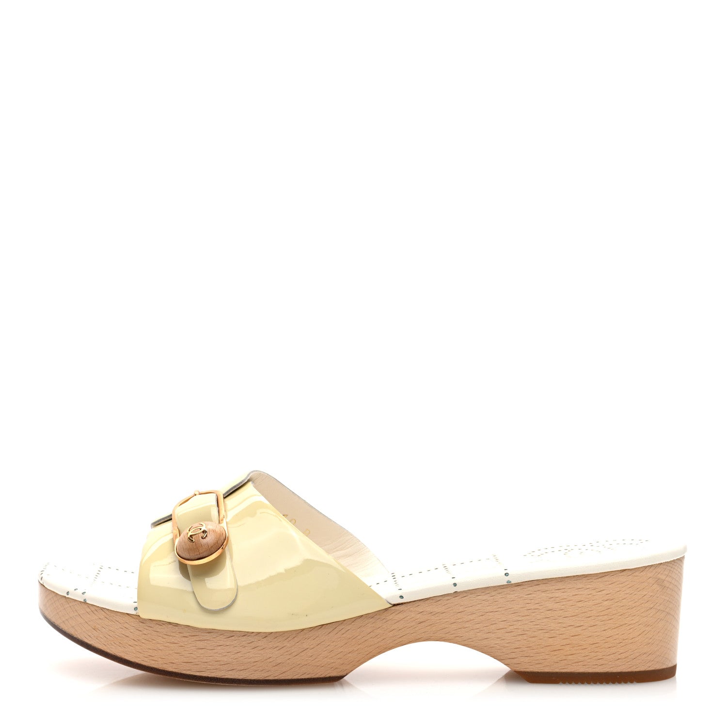 Chanel Patent Calfskin Wood CC Mules 40 Off White 1 of 9