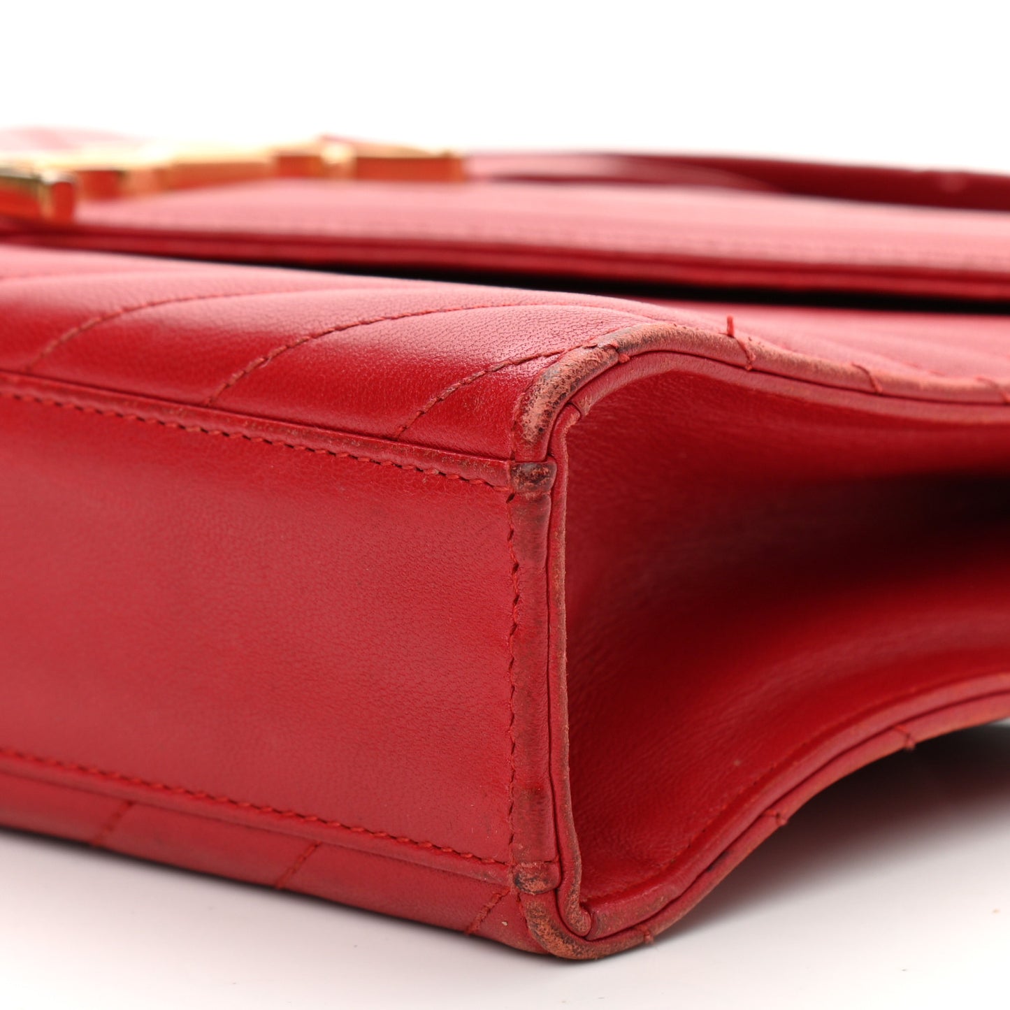 Lambskin Matelasse Chevron Medium Monogram Satchel Red