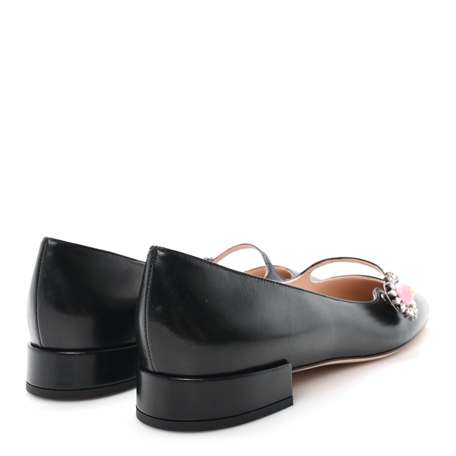 Valentino Garavani Kidskin Jewel Button Mary Jane Flats  38.5 Black Pink 5 of 10