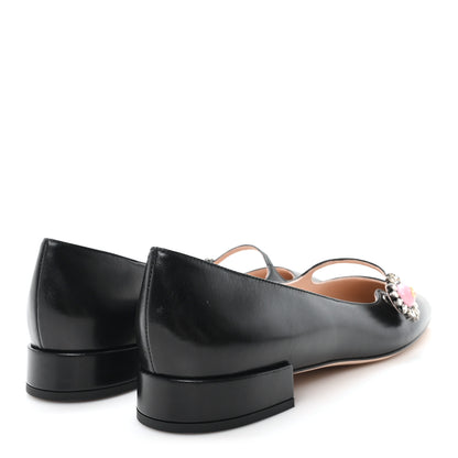 Valentino Garavani Kidskin Jewel Button Mary Jane Flats  38.5 Black Pink 5 of 10