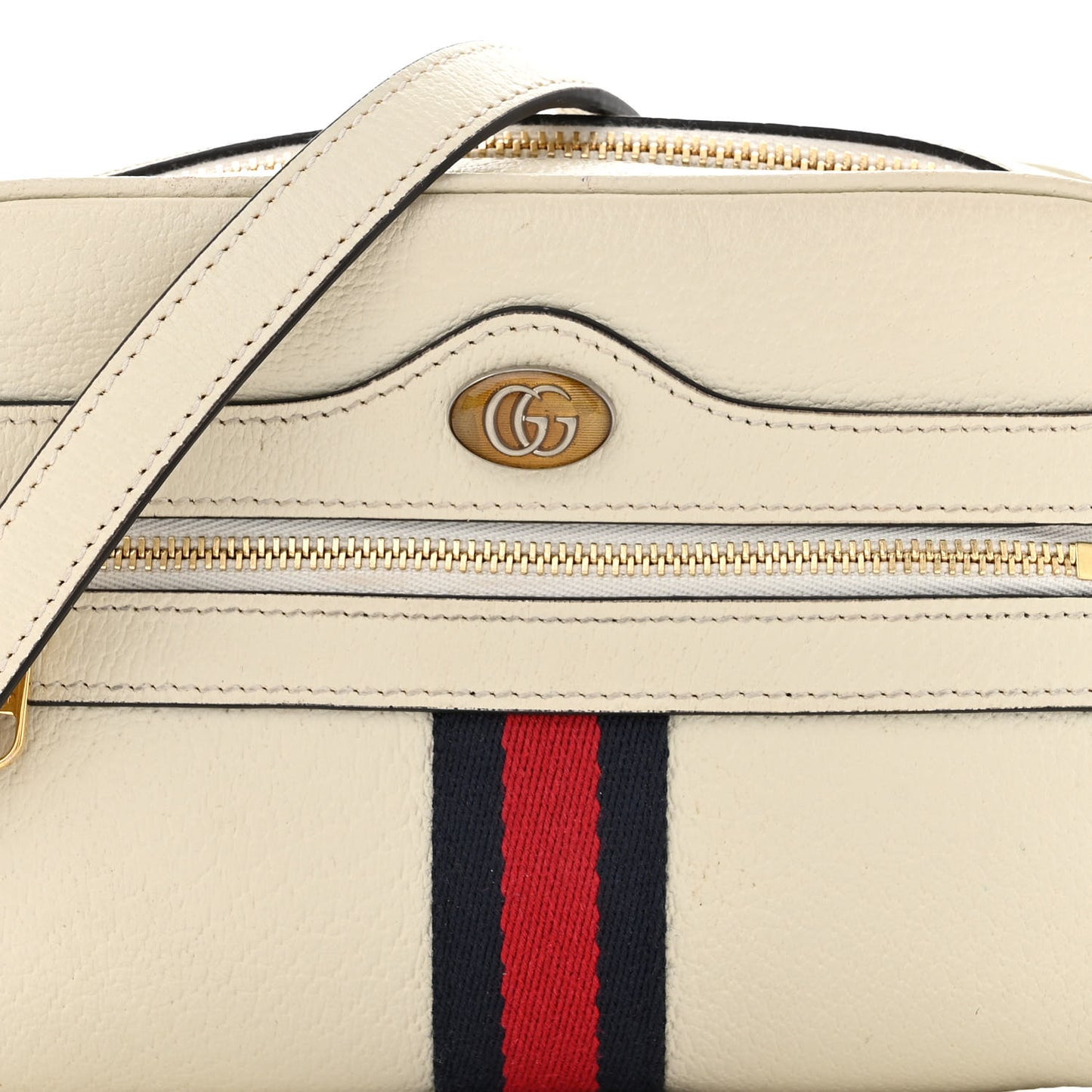 Textured Dollar Calfskin Web Mini Ophidia Shoulder Bag Mystic White