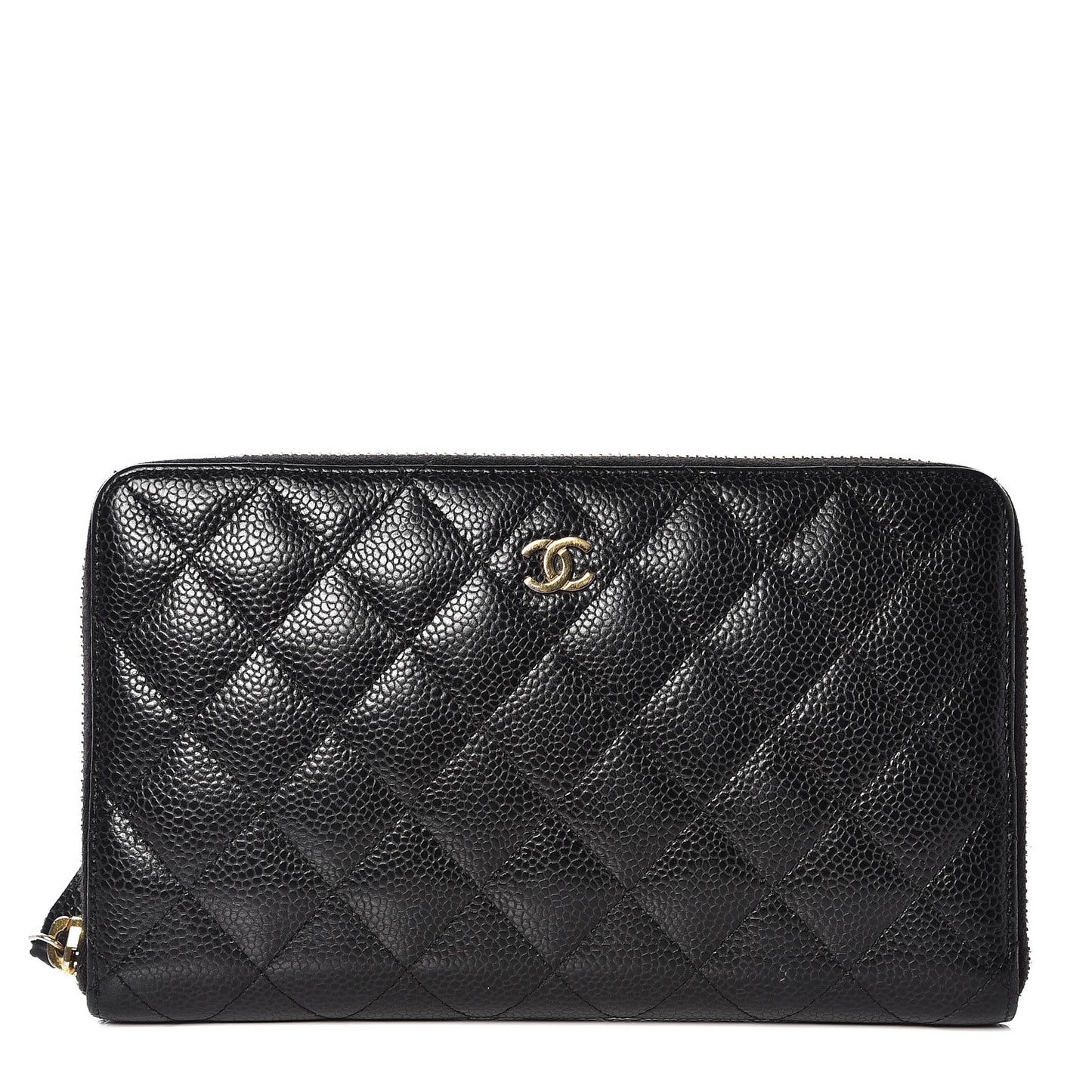 Caviar Quilted Large Zip Around Organizer Wallet Black