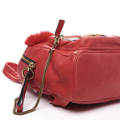 MCM Lambskin Fox Fur Small Stark Insignia Backpack Red 5 of 11