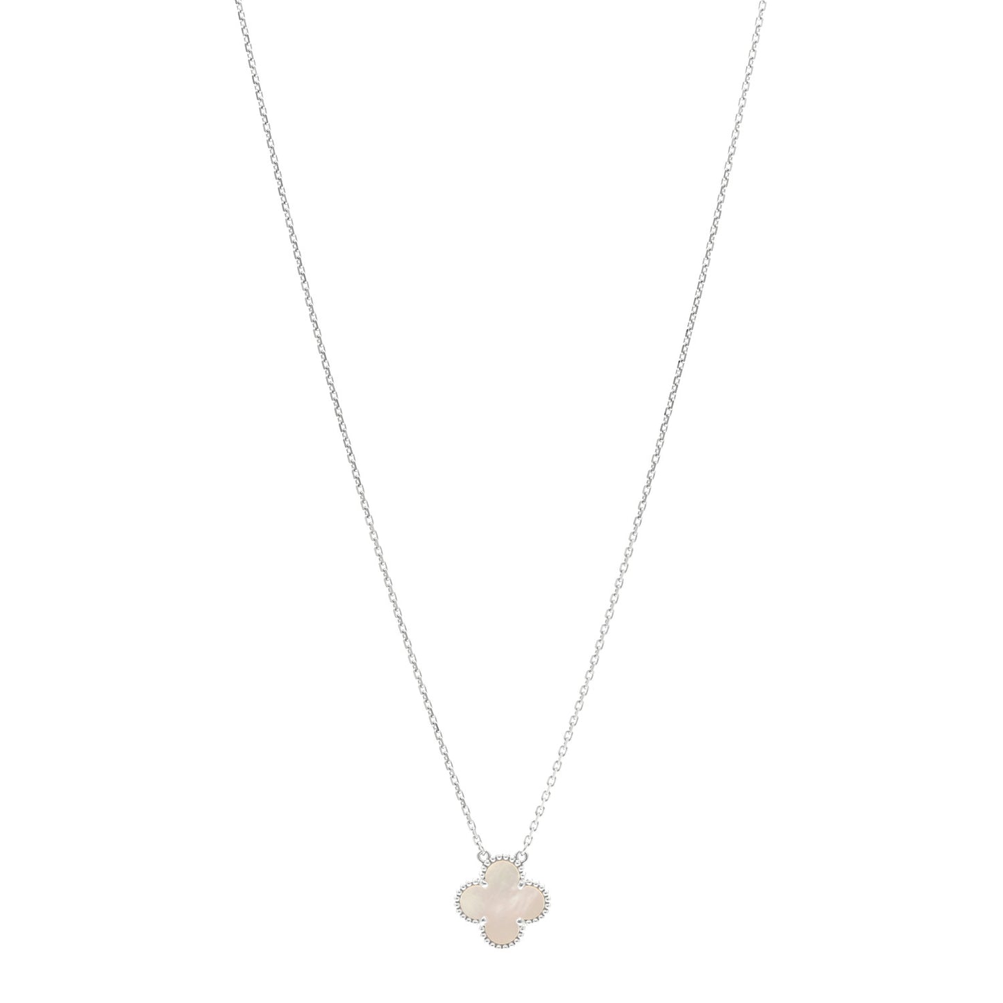 18K White Gold Mother of Pearl Vintage Alhambra Pendant Necklace