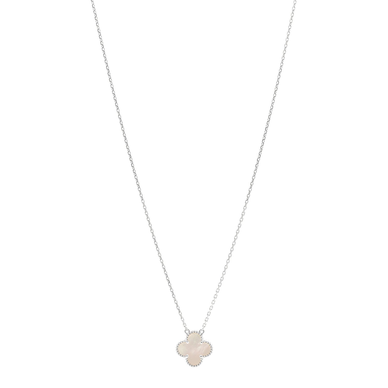 Van Cleef & Arpels 18K White Gold Mother of Pearl Vintage Alhambra Pendant Necklace 1 of 6