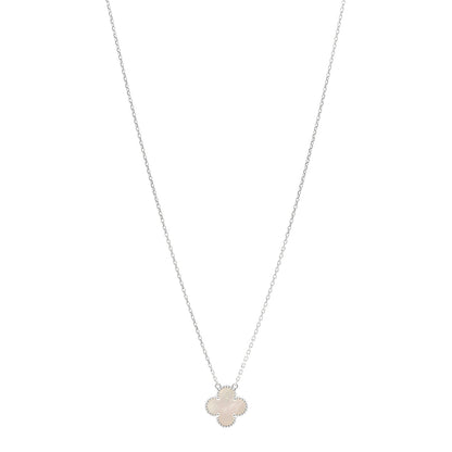 Van Cleef & Arpels 18K White Gold Mother of Pearl Vintage Alhambra Pendant Necklace 1 of 6