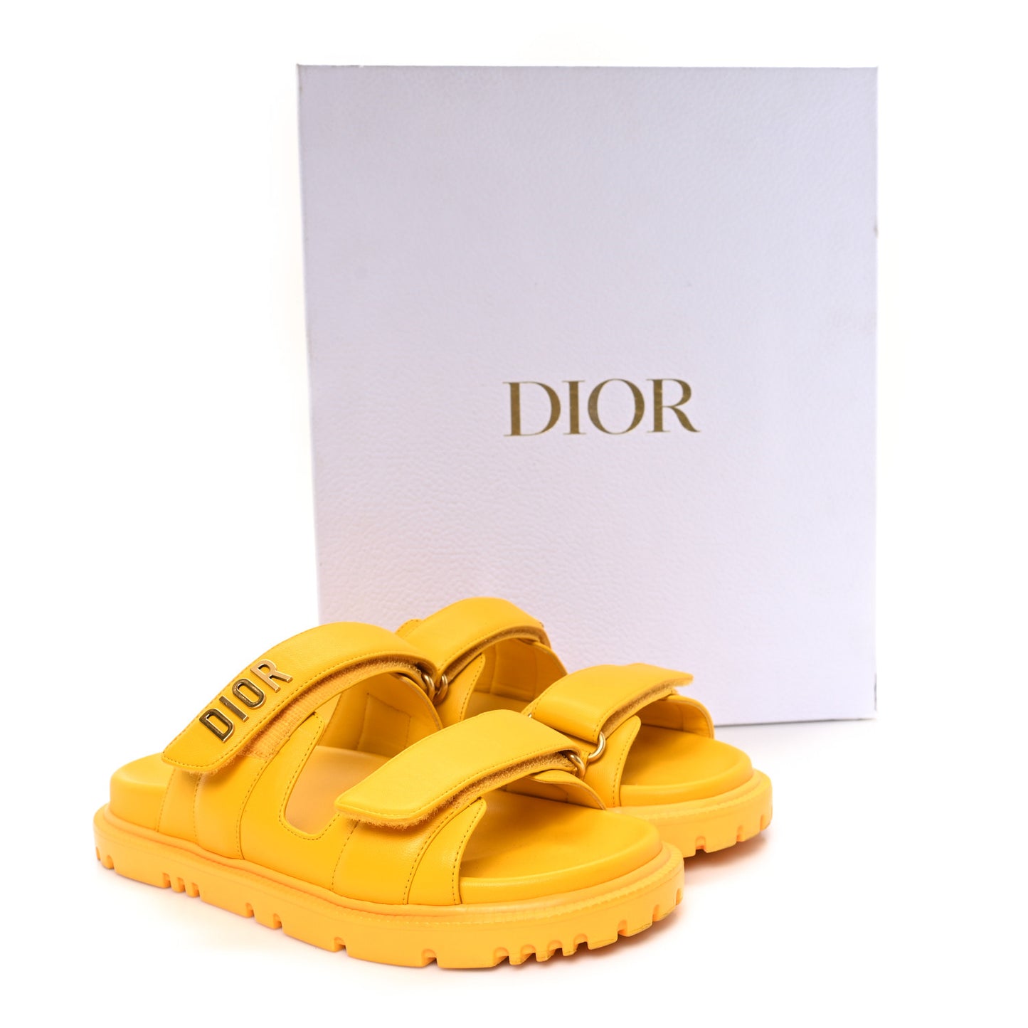 Lambskin Dioract 10mm Slide Sandals 36.5 Amber Yellow