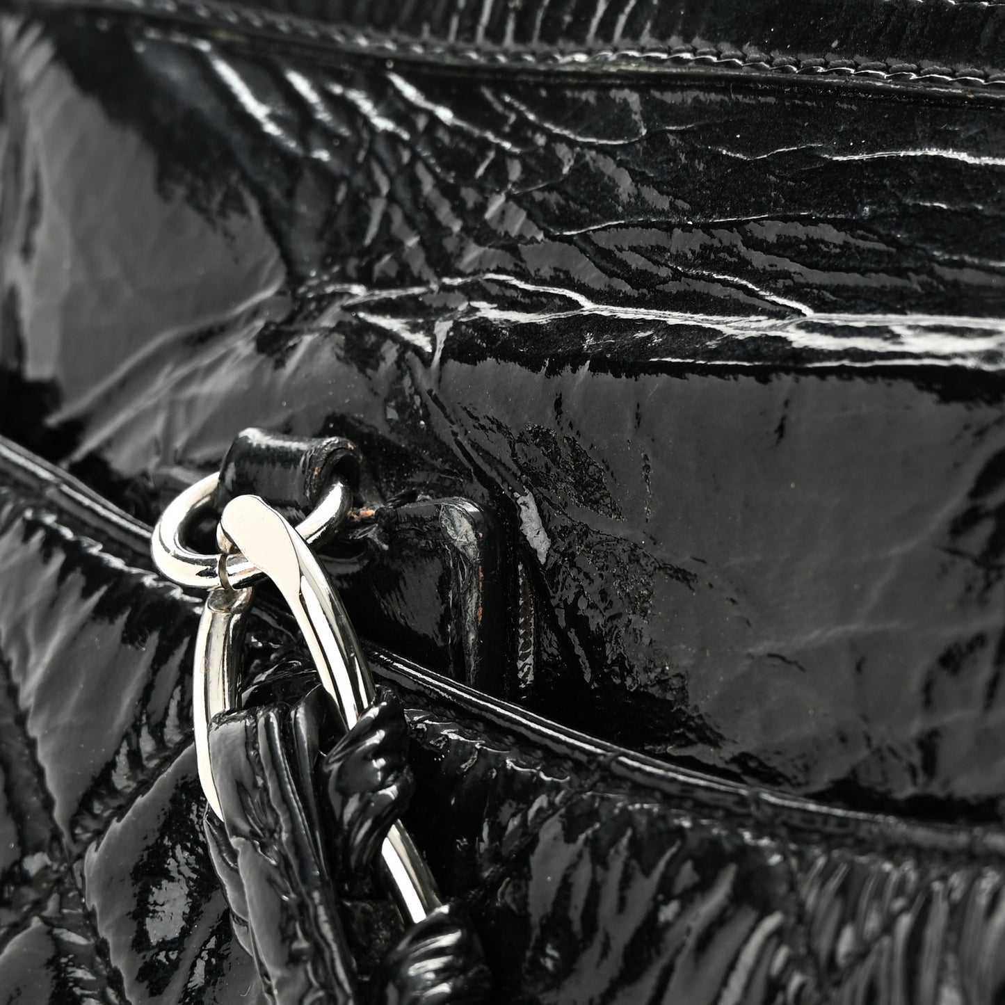 Patent Quilted Day Glo Flap Bag Black