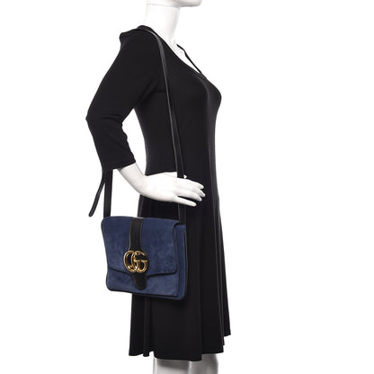 Gucci Suede Medium Arli Flap Shoulder Bag Blue Ink Black 2 of 10