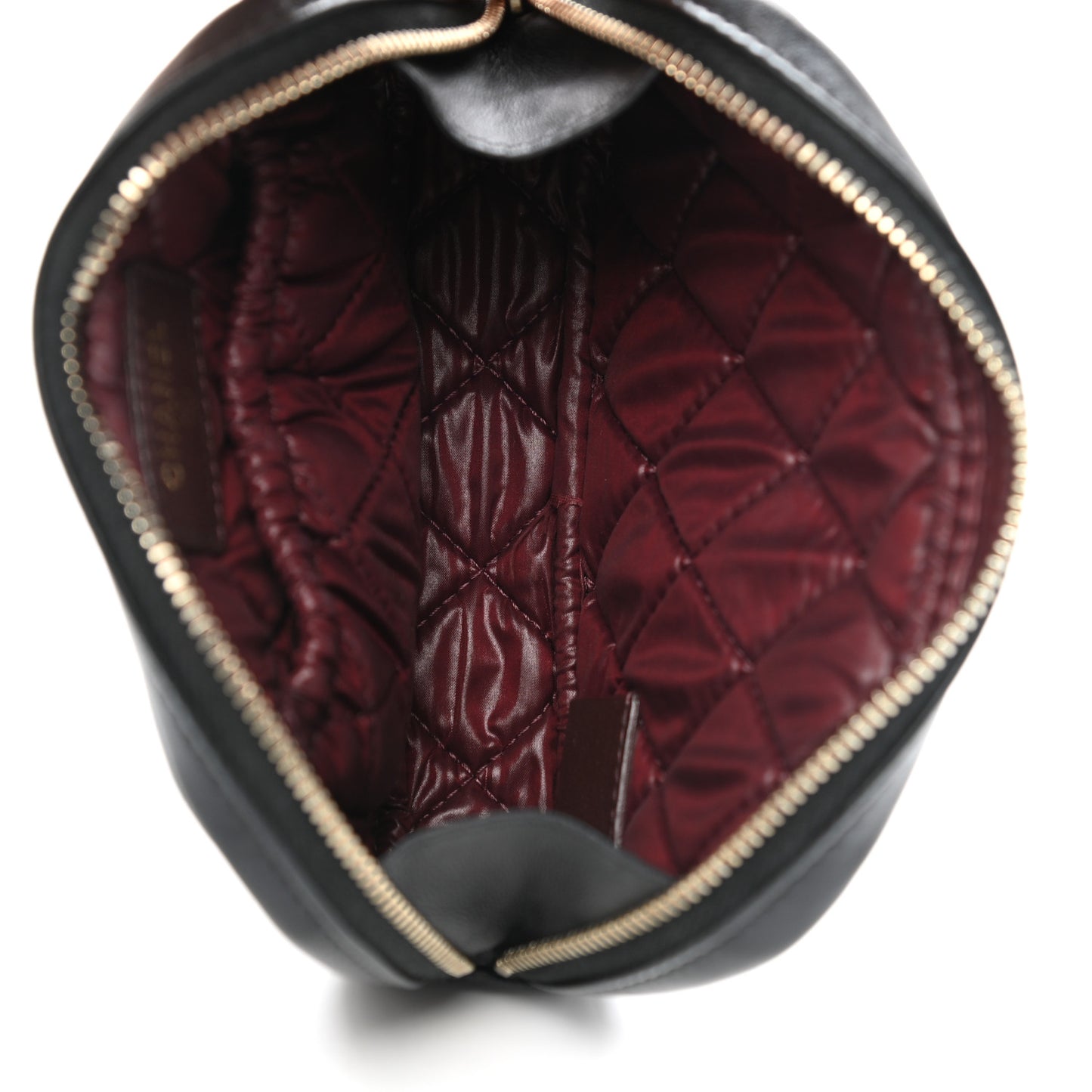 Lambskin Quilted Small Curvy Pouch Cosmetic Case Black