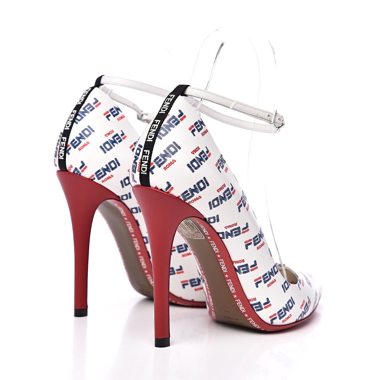Fendi X FILA Vitello Mania Logo Print High Heel Pumps 36 White Blue Red Fragola 4 of 9