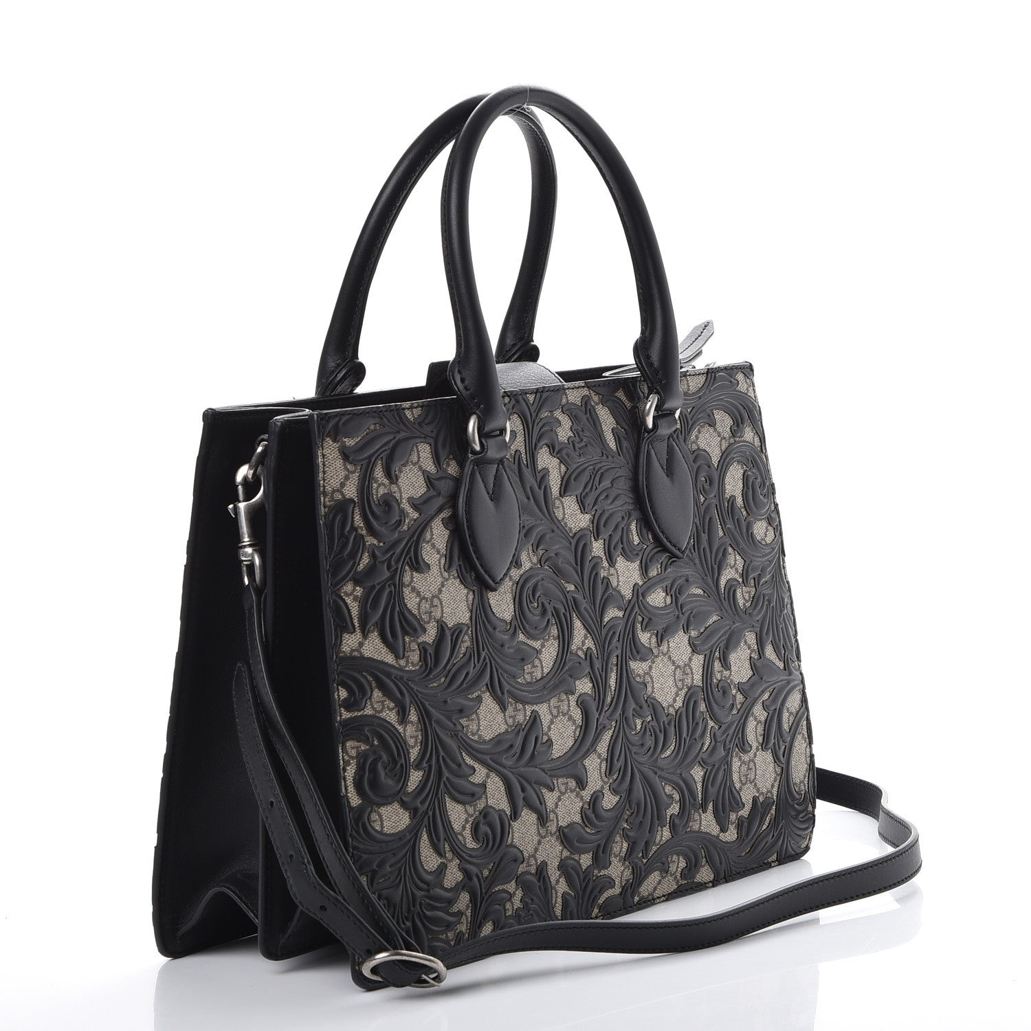 Gucci GG Supreme Monogram Arabesque Small Top Handle Bag Beige Black 3 of 7