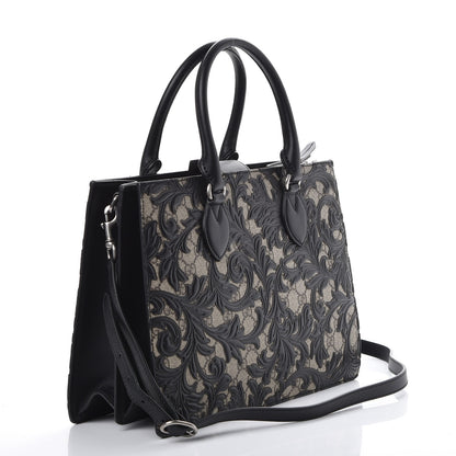 Gucci GG Supreme Monogram Arabesque Small Top Handle Bag Beige Black 3 of 7