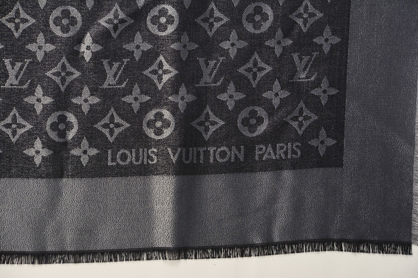 Silk Lurex Wool Monogram Shine Shawl Black