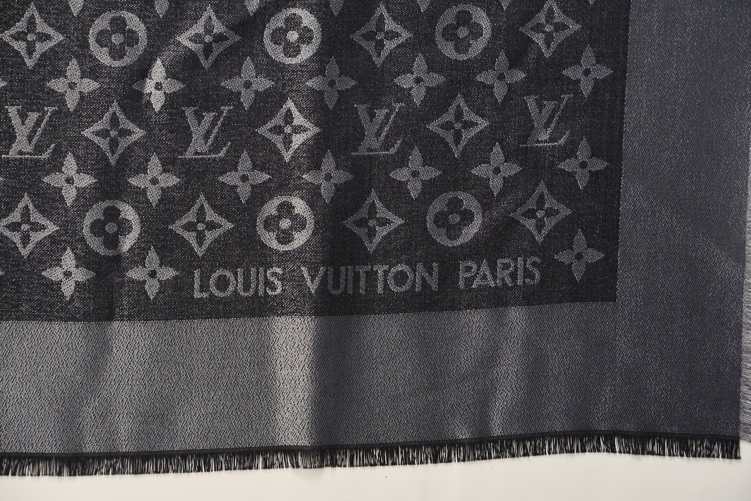 Louis Vuitton Silk Lurex Wool Monogram Shine Shawl Black 3 of 4