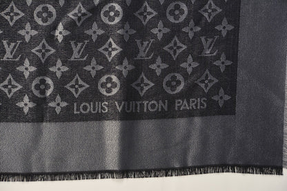 Louis Vuitton Silk Lurex Wool Monogram Shine Shawl Black 3 of 4