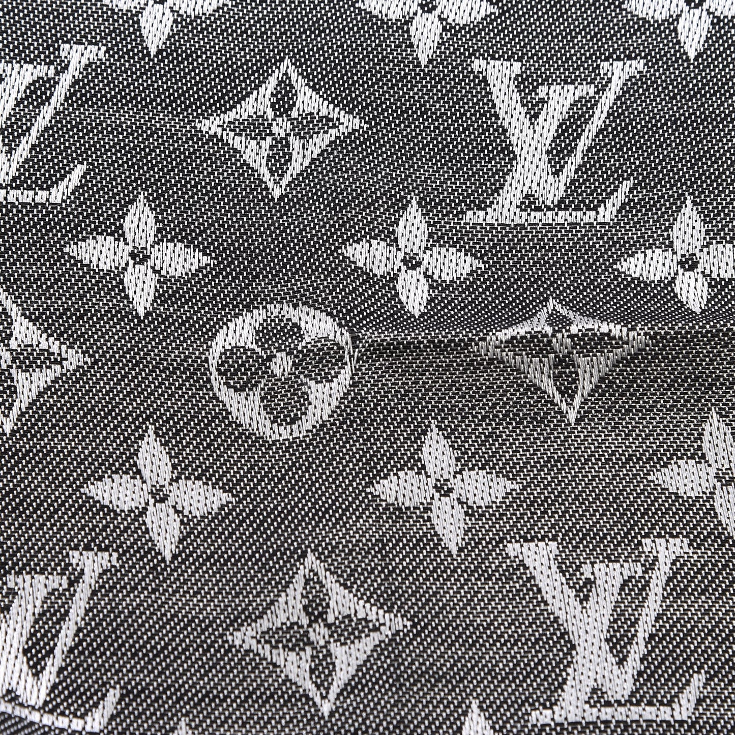 Wool Silk Monogram Denim Shawl Black