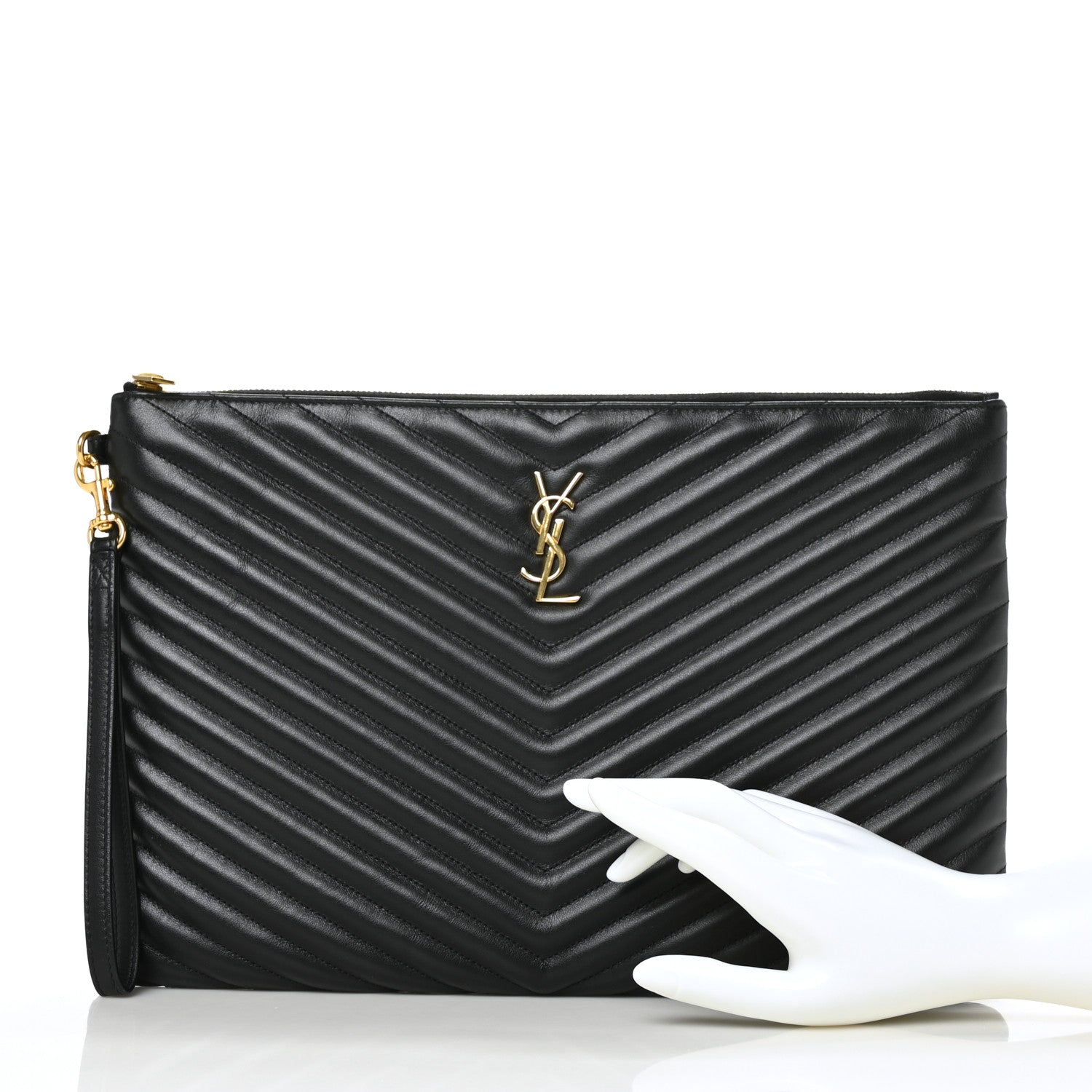 Saint Laurent Calfskin Matelasse Chevron Monogram Document Holder Black 2 of 7