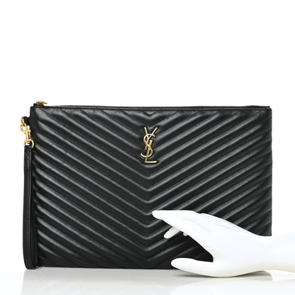 Saint Laurent Calfskin Matelasse Chevron Monogram Document Holder Black 2 of 7