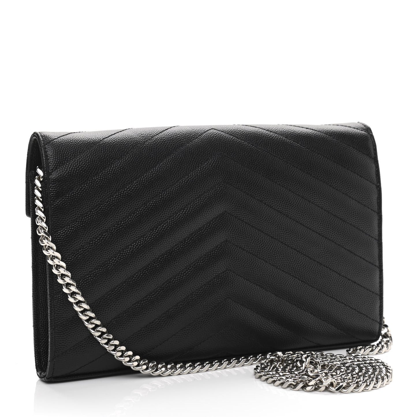 Grain De Poudre Matelasse Chevron Monogram Chain Wallet Black