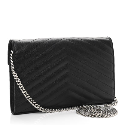 Saint Laurent Grain De Poudre Matelasse Chevron Monogram Chain Wallet Black 2 of 10