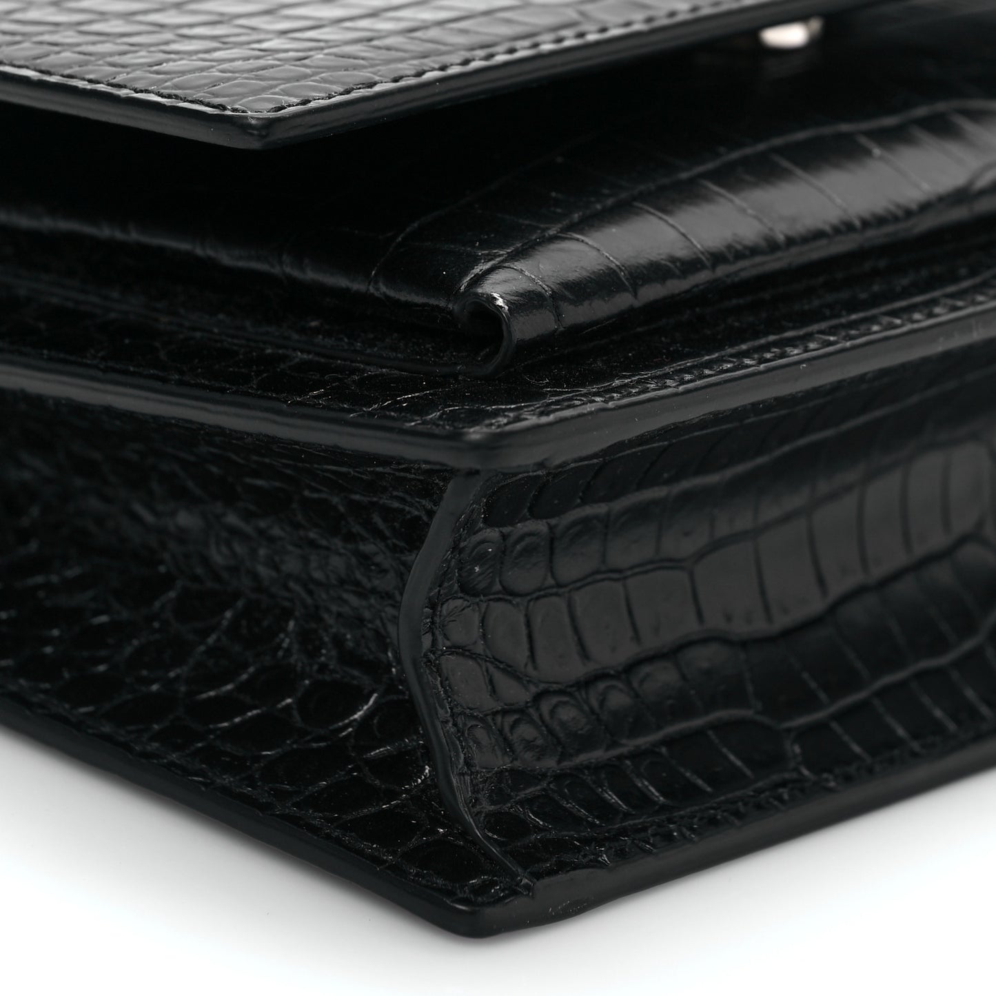 Calfskin Crocodile Embossed Monogram Sunset Chain Wallet Black