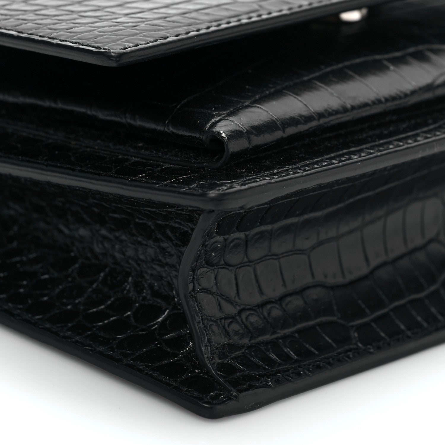 Saint Laurent Calfskin Crocodile Embossed Monogram Sunset Chain Wallet Black 7 of 8