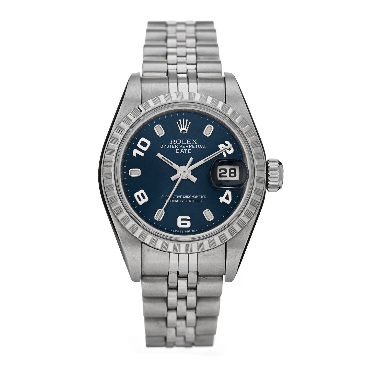 Rolex Stainless Steel 26mm Oyster Perpetual Date Watch Blue 79240 1 of 4