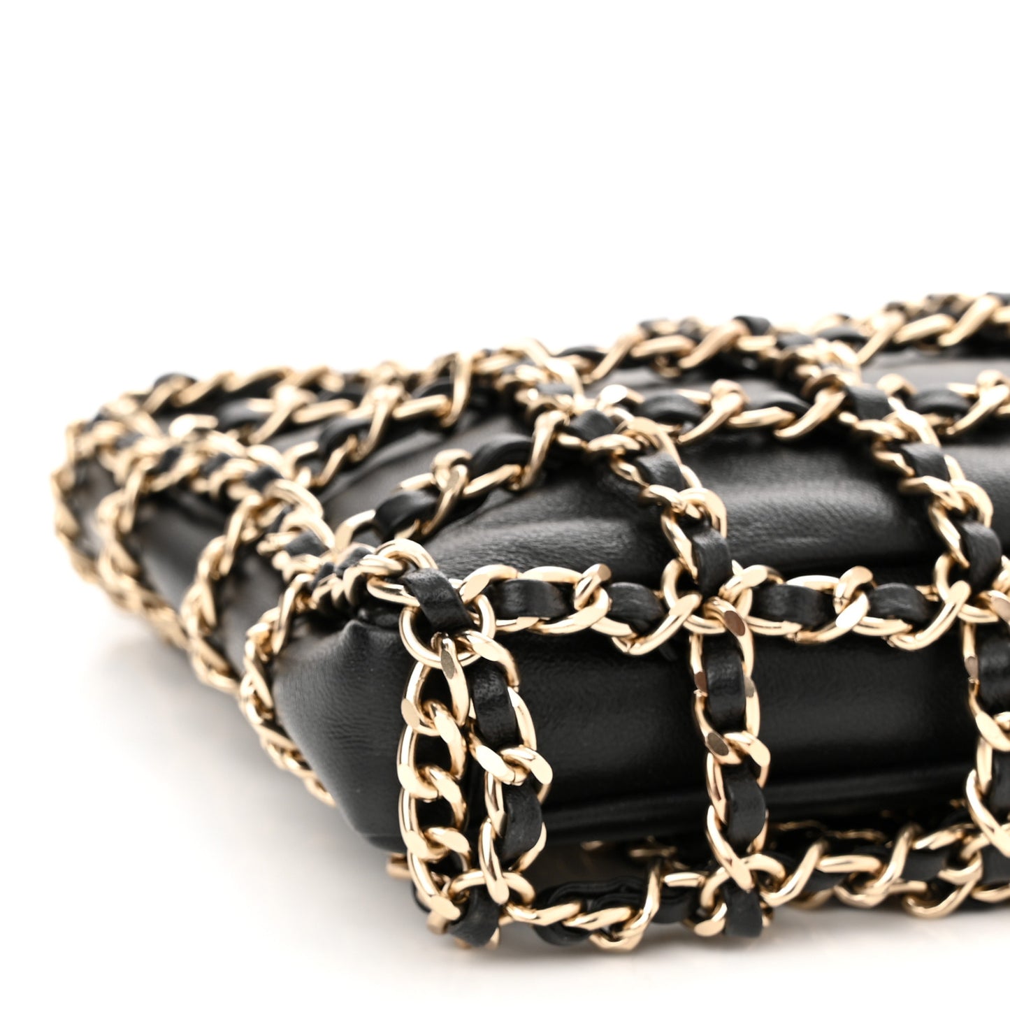 Lambskin Chain Frame Shoulder Bag Black