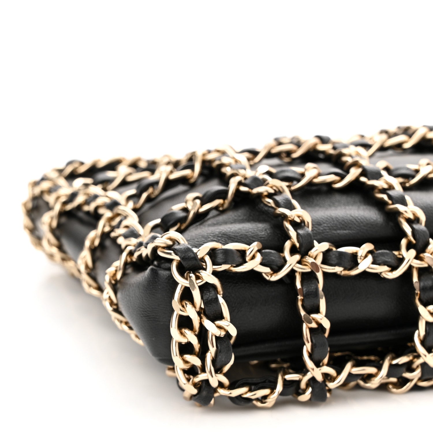 Chanel Lambskin Chain Frame Shoulder Bag Black 9 of 10