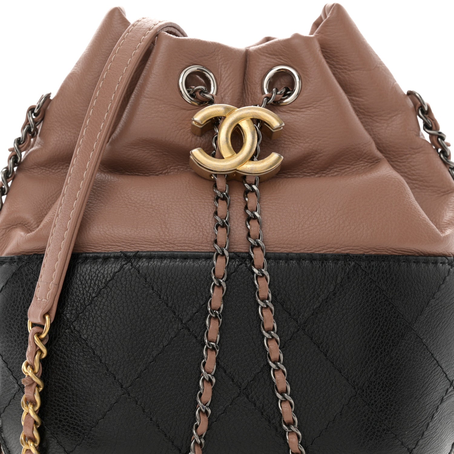 Chanel Calfskin Quilted Small Gabrielle Bucket Beige Black 8 of 11