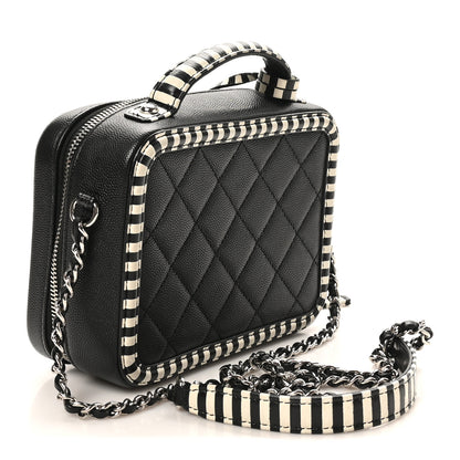 Chanel Caviar Quilted Striped Small CC Filigree Vanity Case Black White 3 of 10