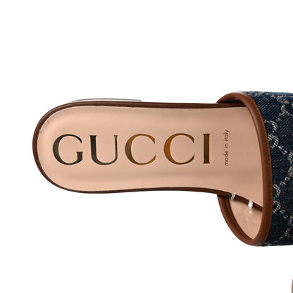 Gucci New Denim GG Monogram Miro Soft Calfskin Jolie Slide Sandals 39.5 Blue Tea Cuir Epilog 7 of 9