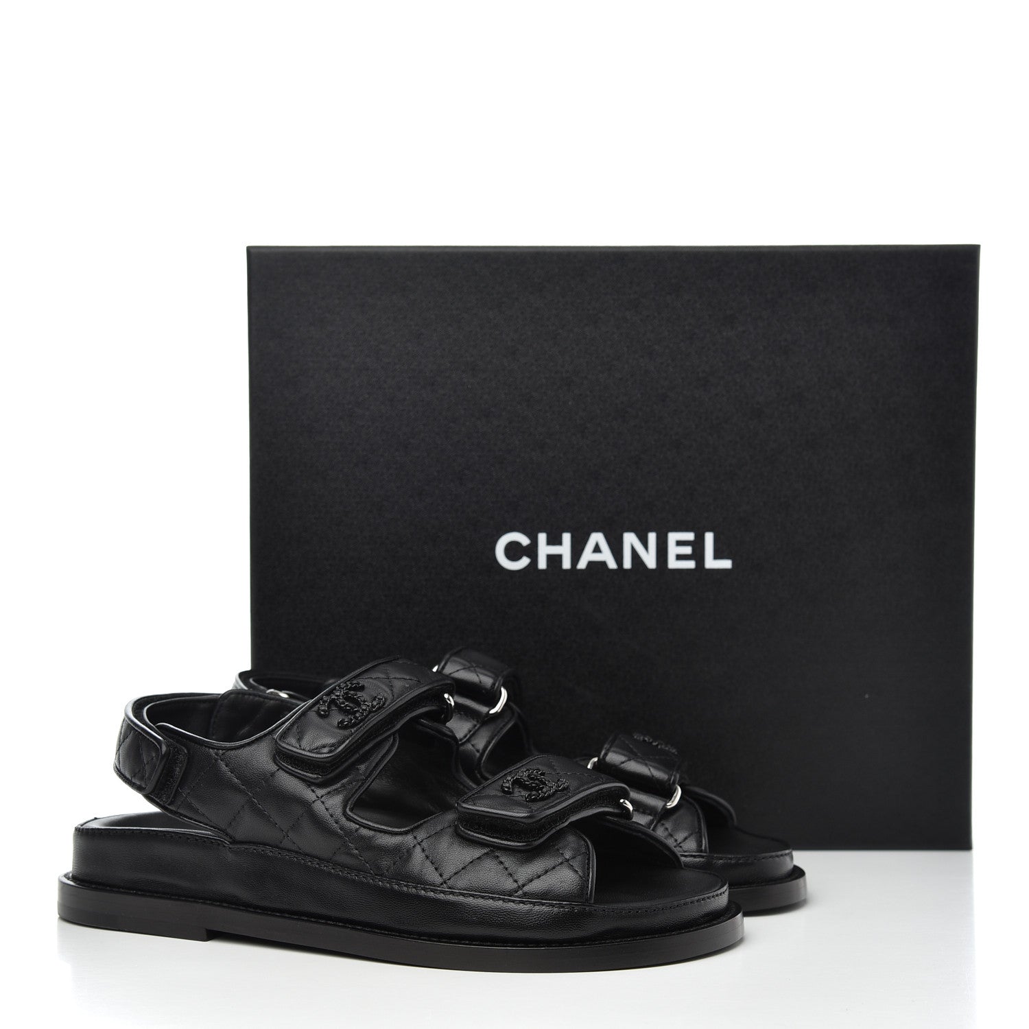 Chanel Lambskin Velcro Dad Sandals 35 Black 9 of 9