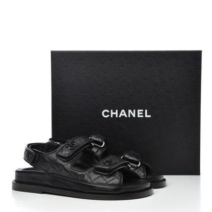 Chanel Lambskin Velcro Dad Sandals 35 Black 9 of 9