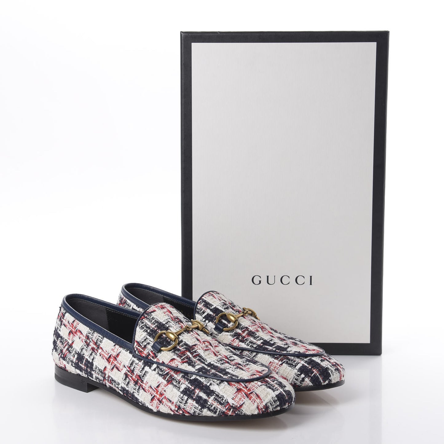 Tweed Check Horsebit Womens Jordaan Loafers 37 Gardenia Ink Blue Agata