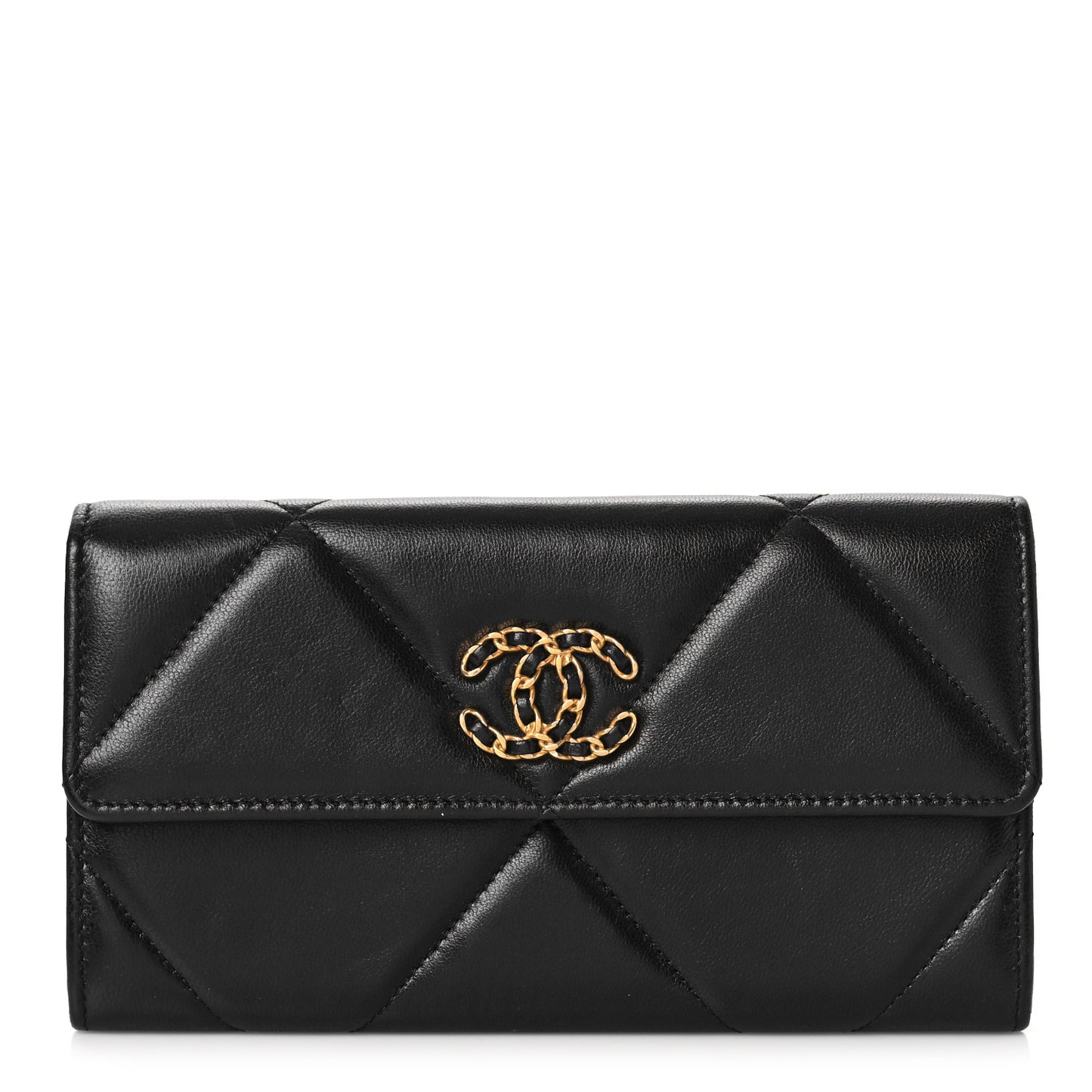 Lambskin Quilted Chanel 19 Flap Wallet Black